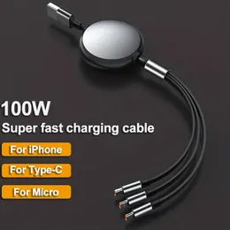 3 w 1 Wysytalny kabel USB 6A 100W USB do typu C Kabel szybkiego ładowania dla kabla danych Samsung Huawei
