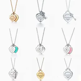 Tiffanyringly Classic T Home S925 Sterling Silver Double Tiffanyjewe Card Heart Shaped Pendant With Drip Glue And Diamond Plated Gold Love Tie Necklace 828