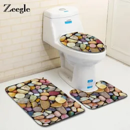 Badmatten Zeigle Stein bedrucktes Badezimmer Teppichmatte Toilettenboden Teppiche Anti-Rutsch-Set Weiche Flanelldeckel Deckteppich