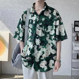 Erkekler Sıradan Gömlekler Vintage Floral Erkekler Yaz Hawaii Şık Harajuku Bluz Yağlı Boya Blusas Üstleri Tatil Moda Sokak Giysesi