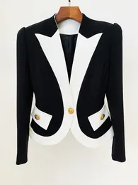 Nowa wysokiej jakości wysokiej jakości kobiety Blazery Pull Long Sleeve V Kurtka szyi z złotym guzikiem Forma Moda Formalna Slim Blazer Ol Style Biuro Busines