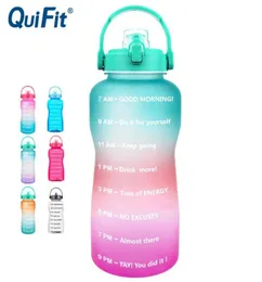 Quifit 2L 64oz 38L 128 onças Tritan Gallon Water Bottle with Flipflop BPA garrafas de bebidas esportivas portáteis Stand Gym Jug 2105735444