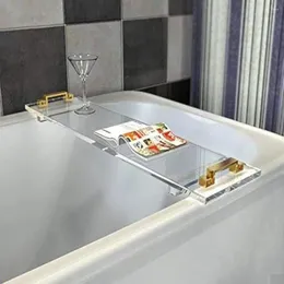 Depolama Kutuları Akrilik Banyo Tepsisi Caddy Metal Kulpları Banyo Kitabı İçecek Sabun Havlu Yağı Rustik Raf Clear 30 "W 8" D 8mm Kalınlık