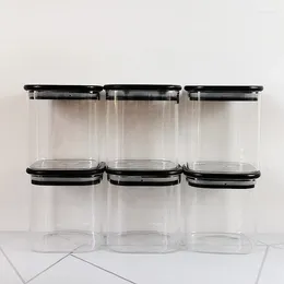 Lagerflaschen 6pcs/Los 650 ml Quadratglasglas Set mit schwarzem Deckel Home Küchenzubehör Kaffeebohnen Behälter Futterkiste