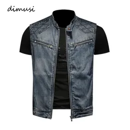 Dimusi Mens Denim Vests Vintage Fashion Design Retor Reveless Jackets Men Streetwear Ripped Hole PunkJean Wistcoats Clothes 240509