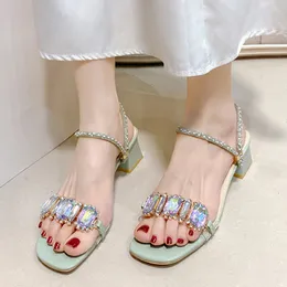 Klackar Rimocy Square Summer Fashion Rhinestone Women For Open Toe Slippers Woman Transparent PVC Jelly Sandals Mujer 240428 42