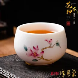 Teware Sets Jiang Xian 12 Floras El Boyalı Çay Kupası Beyaz Porselen Üst düzey Set Seramik Yeşim Master Single