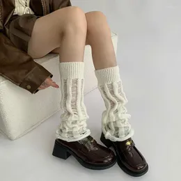 Women Socks Y2k Hole White Pile Trumpet Covers Jk Calf Gothic Black Punk Japanese Boot Cuffs Slouch