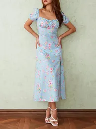 Повседневные платья женские богемные цветочные принципы с длинным рукавом Midi Midi платье Boho кружевное квадратное воротнич