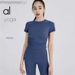 Desginer Als Yoga Top Shirt Clothe Short Woman Originnew Suit Short Sleeve Nude Fit Back Sports Top Womens Running Fitness 티셔츠