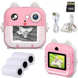 Çocuk Kamera Anında Baskı Po Mini Dijital Video İle Sıfır Mürekkep Kağıdı 32G TF Kart Eğitim Oyuncakları Hediye 240509
