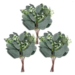 Flores decorativas 5/10pcs Eucalipto artificial folhas caules de vegetação de dólar prateado