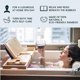 صناديق التخزين Bamboo Bath Caddy Tray Spa Accessories Eco-Friendly Design Wine Glass Holder Book Stand Constress Essential