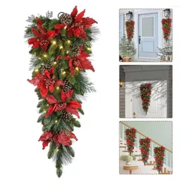Flores decorativas grinaldas festivas ladejas de Natal folhas falsas requintadas para decoração caseira de férias colorida brilhante