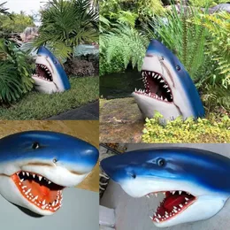 Новая великая статуя арт -сада уникальная стена висящая смола 3D Shark Head Sculpture Coremper