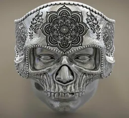 Vintage Gothic Cool Men 316L Stainless Steel Steamed Skull Ring for Mandala Romance Indian Religious Ring Jewelry Biker Ring SIZE 1521884