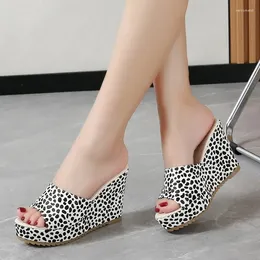 Slippers 2024 سميك وكعب إسفين مريح الفهد بطبعة المافن Zapatos Mujer Primavera Verano Women Sandals Modern Slipper