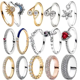 Authentic fit pandoras rings heart love ring Zircon Couple Sun Moon Ring Water Drop Ring Charm Fashion