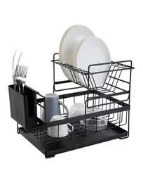 Dish Drying Rack med dräneringsbräda Drainer Kök Light Duty Countertop redskap Lagring för Home Black White 2Tier 210905377140