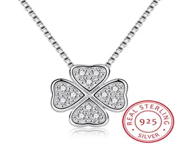 Zincirler Gerçek 925 Sterling Gümüş Takı Aşk Yonca Kolyeleri Amp Seryaklar Rhinestones Moda Ceza Maksi Kolye Kadınlar Collar6575324