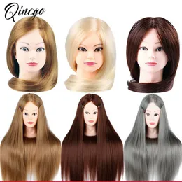 Mannequin Heads Blond Girl Hair 100% Högtemperatur Fiberträning Mänsklig modellhuvud för flätad frisyrdocka Q240510
