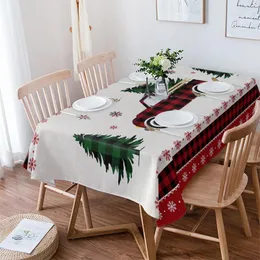 Table Cloth Red Checkered Truck Snowflake Christmas Tree Rectangle Tablecloth Festival Party Navidad Decoration Waterproof Cover
