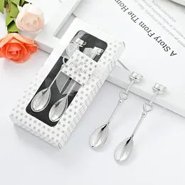 Party Favor 50st/Lot 25Boxes Love Heart Wedding Gifts of Chrome Teacup Coffee Spoon Favors For Bridal Shower Kitchen Decoration