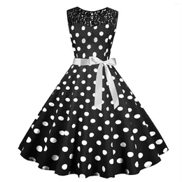 Casual Dresses Womens Elegant Polka Dots Print Lace Cocktail Prom Party Dress 1950s Vintage Swing Comfy Summer A-Line For Woman