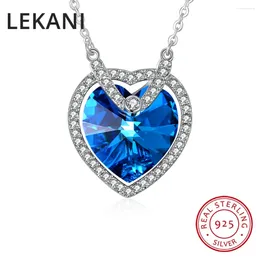 Hängsmycken lekani kristaller från Österrike fina smycken verkliga s925 silverhänge halsband blå zirkon hjärta krage för kvinnliga älskare gåvor