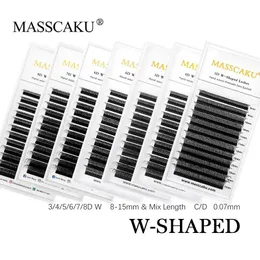 Falska ögonfransar Masscaku Högkvalitativ mjuk naturlig syntetisk mink Skin W Design Prefabricerad volymfläkt Eyelash 0,05/0,07mm 3D-10D Extender Tool Q240510