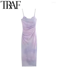 Vestidos casuais gal 2024 verão tule impressa mulheres elegantes festas sem mangas malha traseira roched robe feminino midi vestido y2k