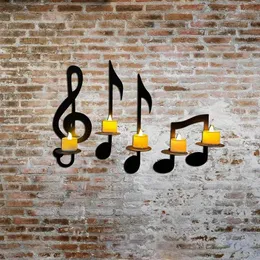 Ljushållare svart musiknot väggmonterad hållare ljusstake kreativ metall musikalisk nyckel form ljus display hem dekoration