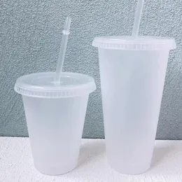 일회용 컵 빨대 5pcs/set 500ml/700ml 워터 컵 음식 등급 안티 양식 PP 짚 뚜껑 휴대용 플라스틱