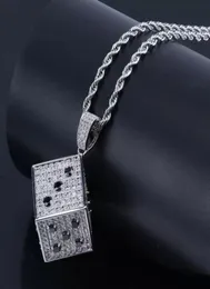 Hip Hop Brass Gold Silver Color Iced Out Micro Pave Cz Square Dice Pendant Necklace Charms för Men8942144