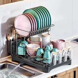 Utilitário de armazenamento de cozinha Dreneador de prato Double Drening Drening Rack dividido o suporte de talheres de design de pedetos de carteira de grade