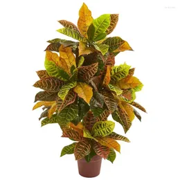 Dekoracyjne kwiaty Croton sztuczna roślina (prawdziwa) pomarańczowy szklany wazon bukiet papierowy papierowy prezent Wisteria wiszący łuk