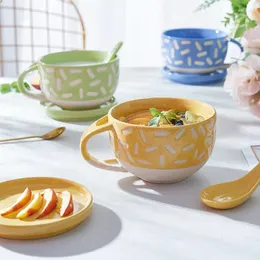 Tazze wshyufei pot pancia latte tazza per la colazione e piatto set di farina cucchiaio di tazza giapponese con coperchio