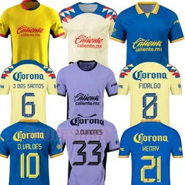Club America Soccer Maglie 2024 25 Home Yellow Fidalgo J. Quinones Fan Player Versione a casa D. Valdes Shirt da calcio Top Thai Quality Kit