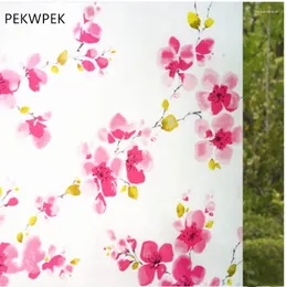 Fönsterklistermärken självhäftande frostat glasfilm lila/röd persika blomma badrum transparent ogenomskinlig 45-85x500 cm