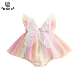 Ewodos neonati ragazze abiti da corpi di farfalla manica a mosca a mosca dolce tulle abiti principessa abiti tute tute vestiti vestiti per bambini corpiuli per bambini 240511