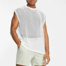 رجال المسارات للرجال Mens Mesh Tops Summer Fashion New Fashion White Perspective Hollow Out Disual Sexy Vest Streetwear Tank Top Men Lightclub T Shirt Q2405010