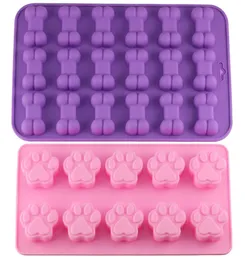 Mujiang Puppy Dog Paw and Bone Ice Trays Silicone Pet Treat Molds Soap Chocolate Jelly Candy Mold Cake Decorating Baking Moulds3603818