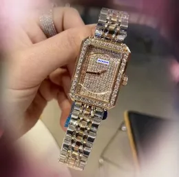Najwyższej jakości ładny model mody damski kwadrat dwa szpilki piesce zegarek ze stali nierdzewnej żeńskie zegarowe niebo diamenty pierścionkowe kwarcowe zegarki zegarki reloj hombre prezenty