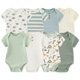 4piece Born Bodysuit Botton Baby Boy Ubranie Krótkie rękawie Romper Baby Girl Ubrania kreskówka 0-12m Bebes 240511