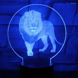 أضواء ليلية 3D LED LED LINAD LION مع 7 ألوان لمصباح الديكور المنزلي المذهل التصور الوهم البصري رائع