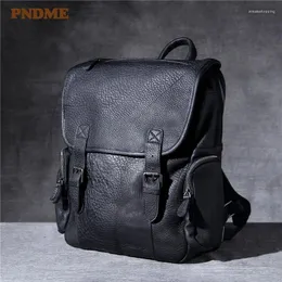 Backpack PNDME Outdoor Travel High Quality Genuine Leather Men's Black Casual Designer Luxury Natural Real Cowhide Schoolbag