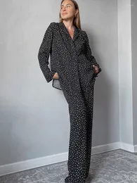 Hemkläder Marthaqiqi Polka Dots Ladies Sleepwear Set Långärmad nattklänningar Turn-Down Collar Nightwear Pants Fashion Female Suit