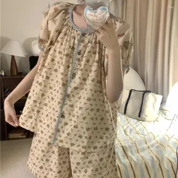 Ana Sayfa Giyim Liigiguyue Yüksek Kaliteli Pamuk Nightgown Kadın Dantel Çiçek Baskı Pijamaları Tek Gövdeli Konforlu Sleepdress S503