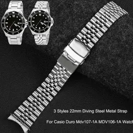 Titta på band 3 stilar 22mm dykning stål metallrem för Casio Duro MDV107-1A MDV106-1A armbandsutbyte delar Q2405101