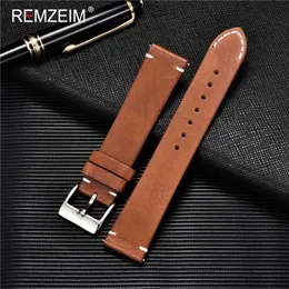 Titta på band Remzeim Womens Watch Strap 16mm 18mm 20mm 22mm 24mm Leather Watch Strap Quick Release Brown Black Replacement Strap Q240510